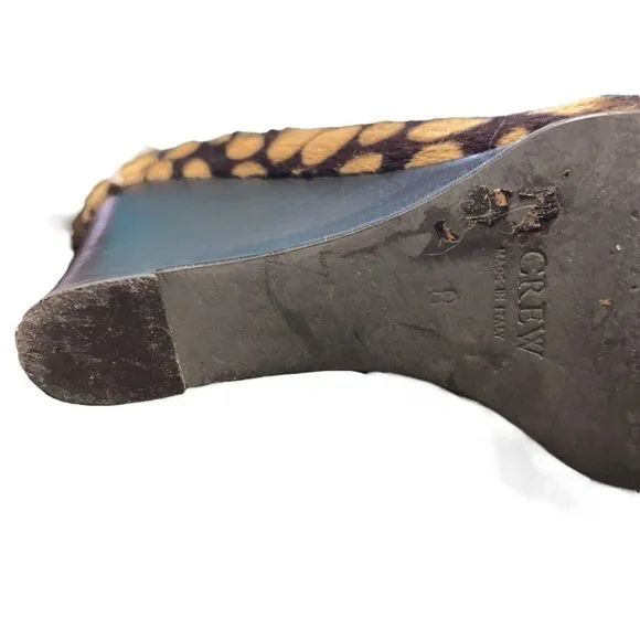 J Crew Collection Animal Print Calf Hair Peep Toe Horsebit Wedge Shoes Womens 8 - Picture 13 of 16